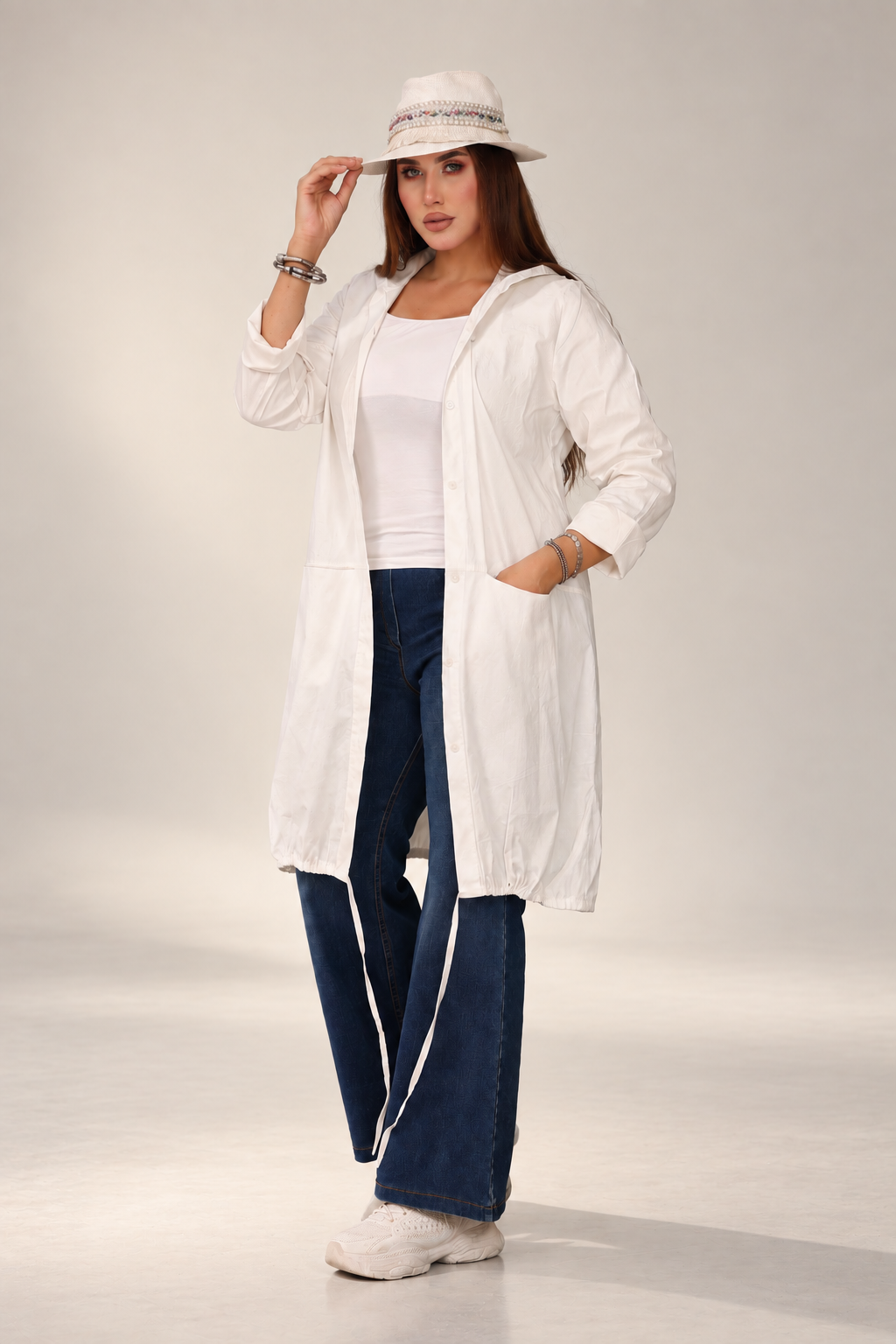 Subtly Shimmering Cotton Long Shirt