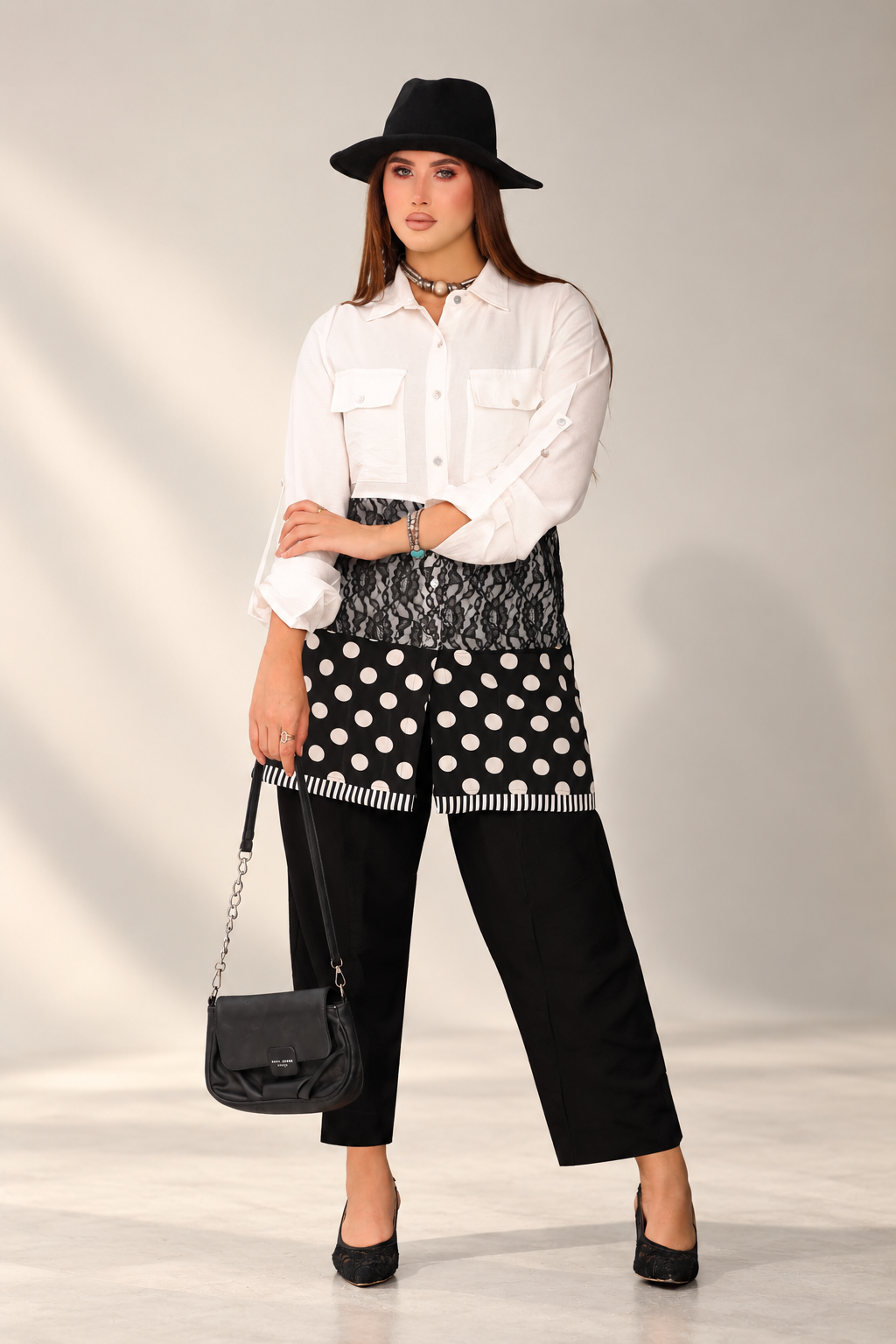 Long Linen Shirt with Lace Detail