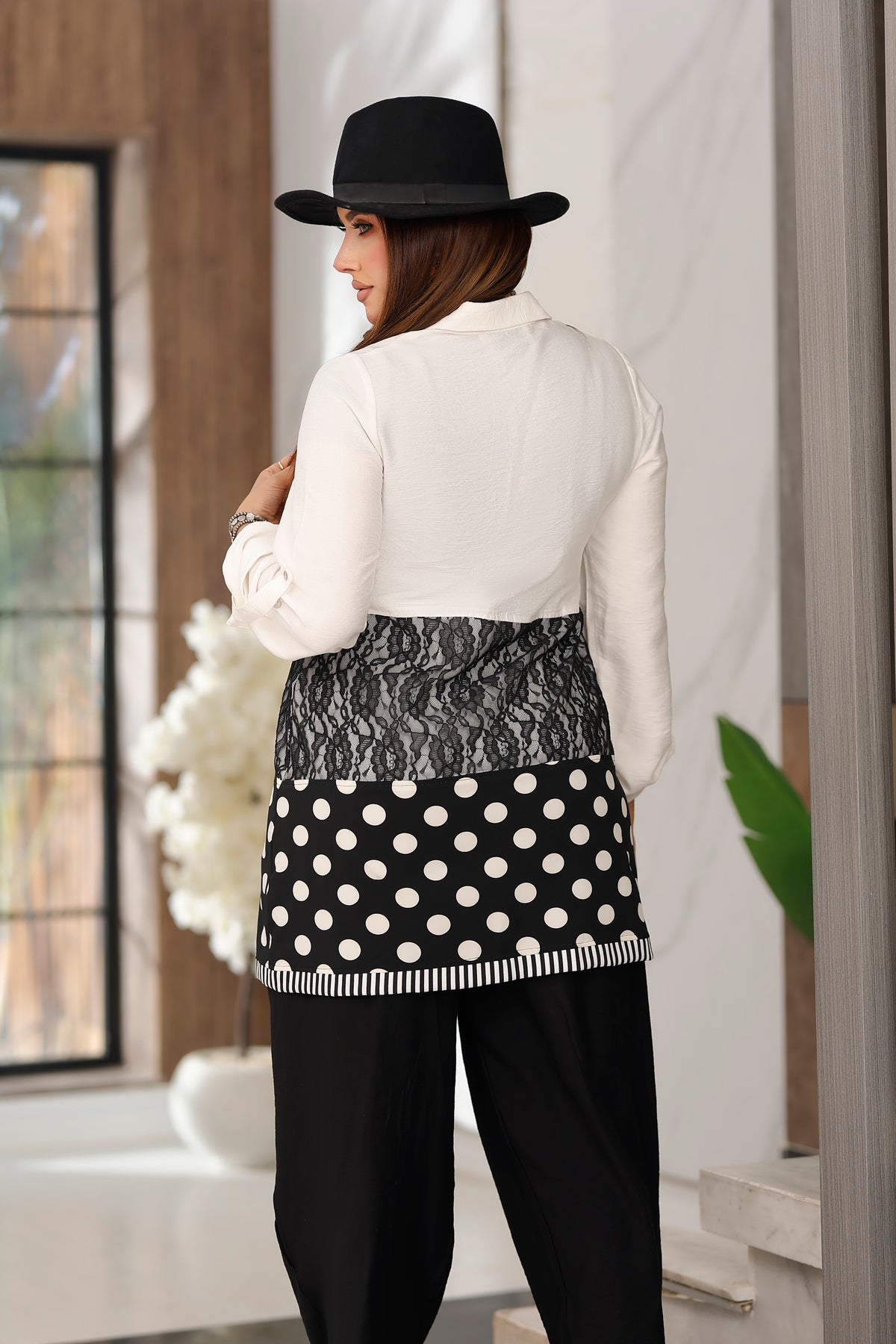 Long Linen Shirt with Lace Detail