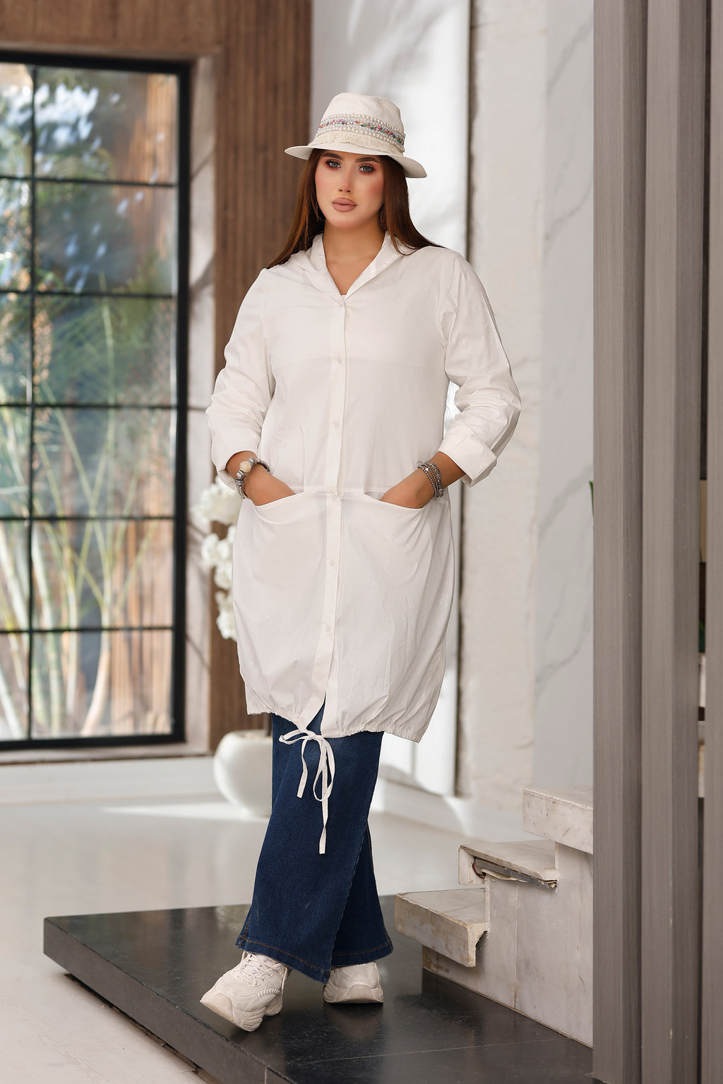 Subtly Shimmering Cotton Long Shirt